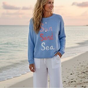 LILLY PULITZER Pippy Sweater Blue Peri Sun Sand Sea Intarsia M NWT $138